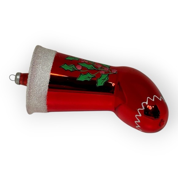 VTG Italian Glass Xmas Ornament Red Stocking Holly 5" Italy De Carlini Style - Picture 4 of 7
